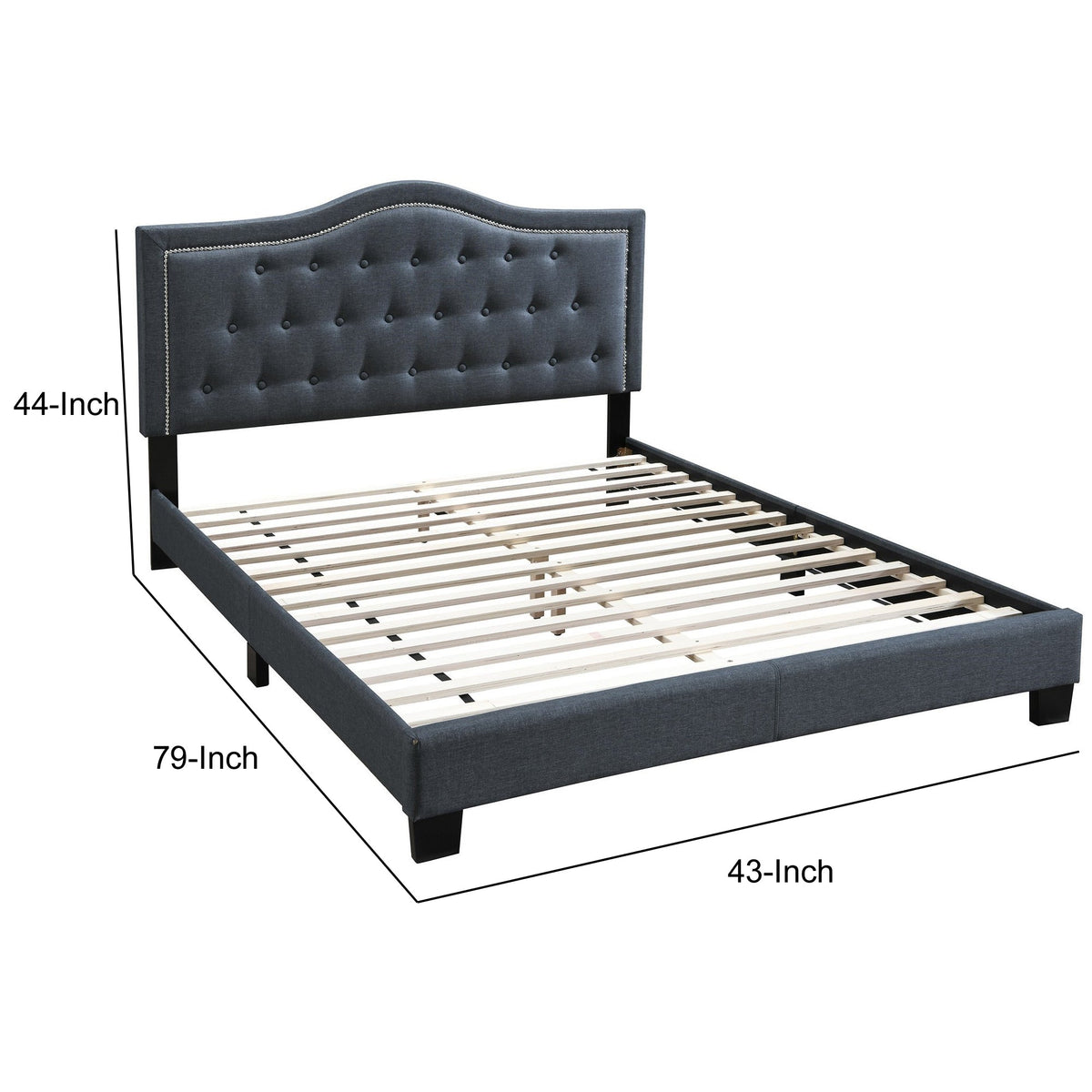 Button Tufted Twin Burlap Bed with Curved Headboard, Charcoal Gray - BM232019