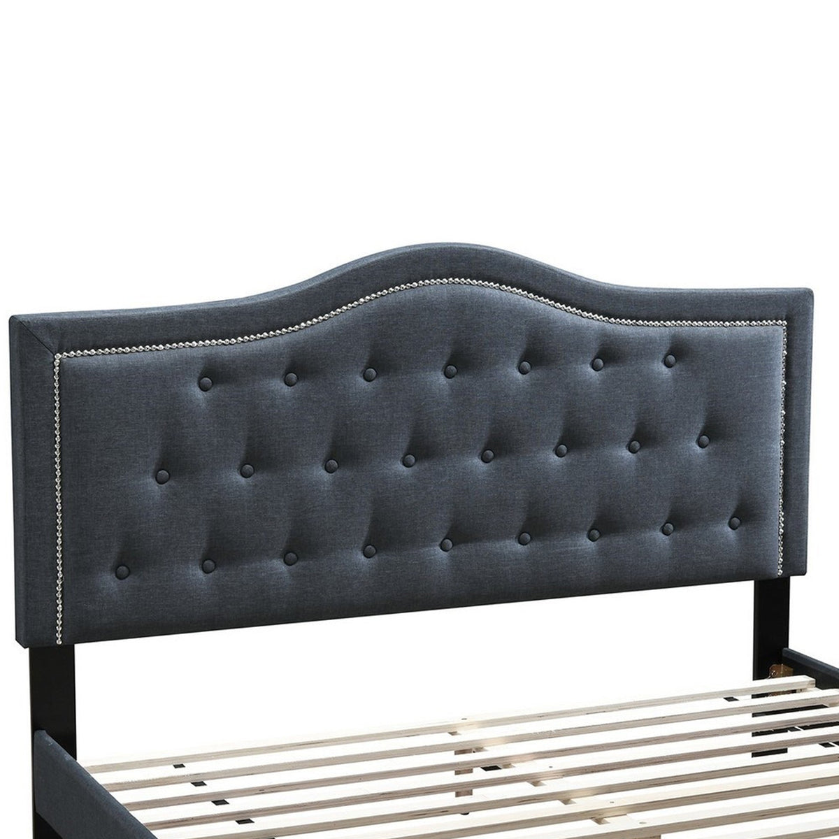 Button Tufted Full Burlap Bed with Curved Headboard, Charcoal Gray - BM232020