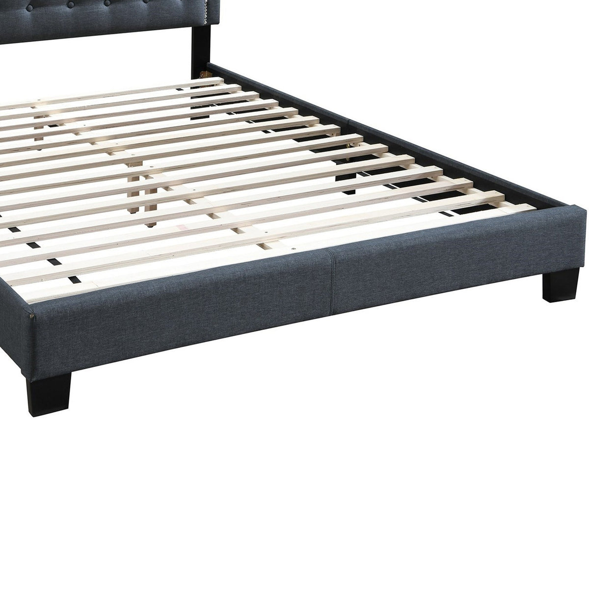 Button Tufted Full Burlap Bed with Curved Headboard, Charcoal Gray - BM232020