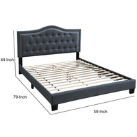 Button Tufted Full Burlap Bed with Curved Headboard, Charcoal Gray - BM232020