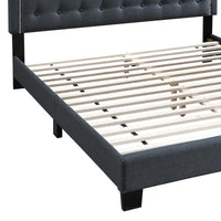Button Tufted Queen Burlap Bed with Curved Headboard, Charcoal Gray - BM232021