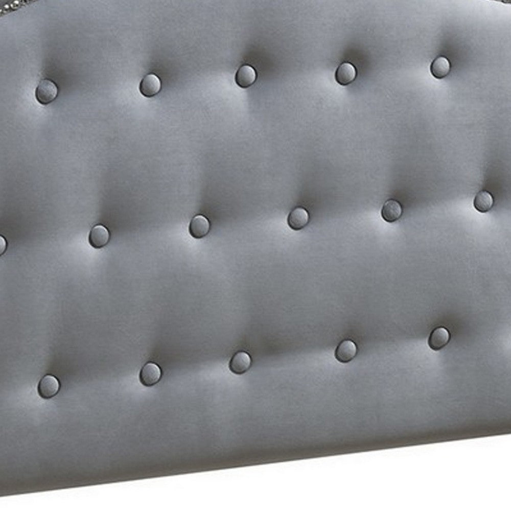 Button Tufted Twin Velvet Bed with Curved Headboard, Gray - BM232025