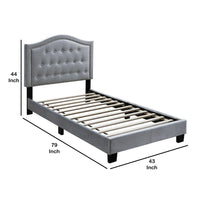 Button Tufted Twin Velvet Bed with Curved Headboard, Gray - BM232025
