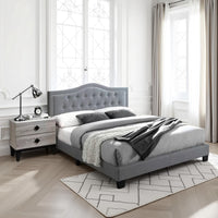 Button Tufted Full Velvet Bed with Curved Headboard, Gray - BM232026