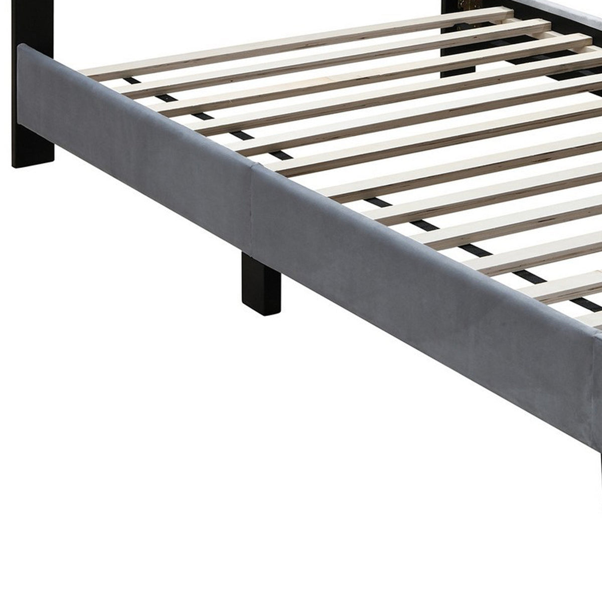 Button Tufted Queen Velvet Bed with Curved Headboard, Gray - BM232027