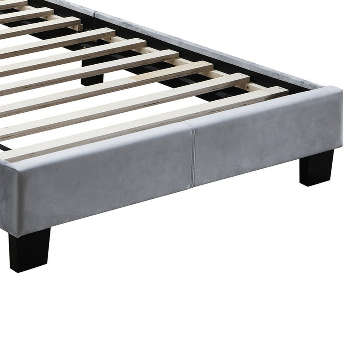 Button Tufted Queen Velvet Bed with Curved Headboard, Gray - BM232027