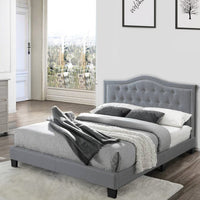 Button Tufted Queen Velvet Bed with Curved Headboard, Gray - BM232027