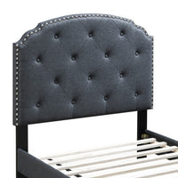Twin Bed with Button Tufted Scalloped Headboard, Gray - BM232028