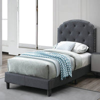 Queen Bed with Button Tufted Scalloped Headboard, Gray - BM232030
