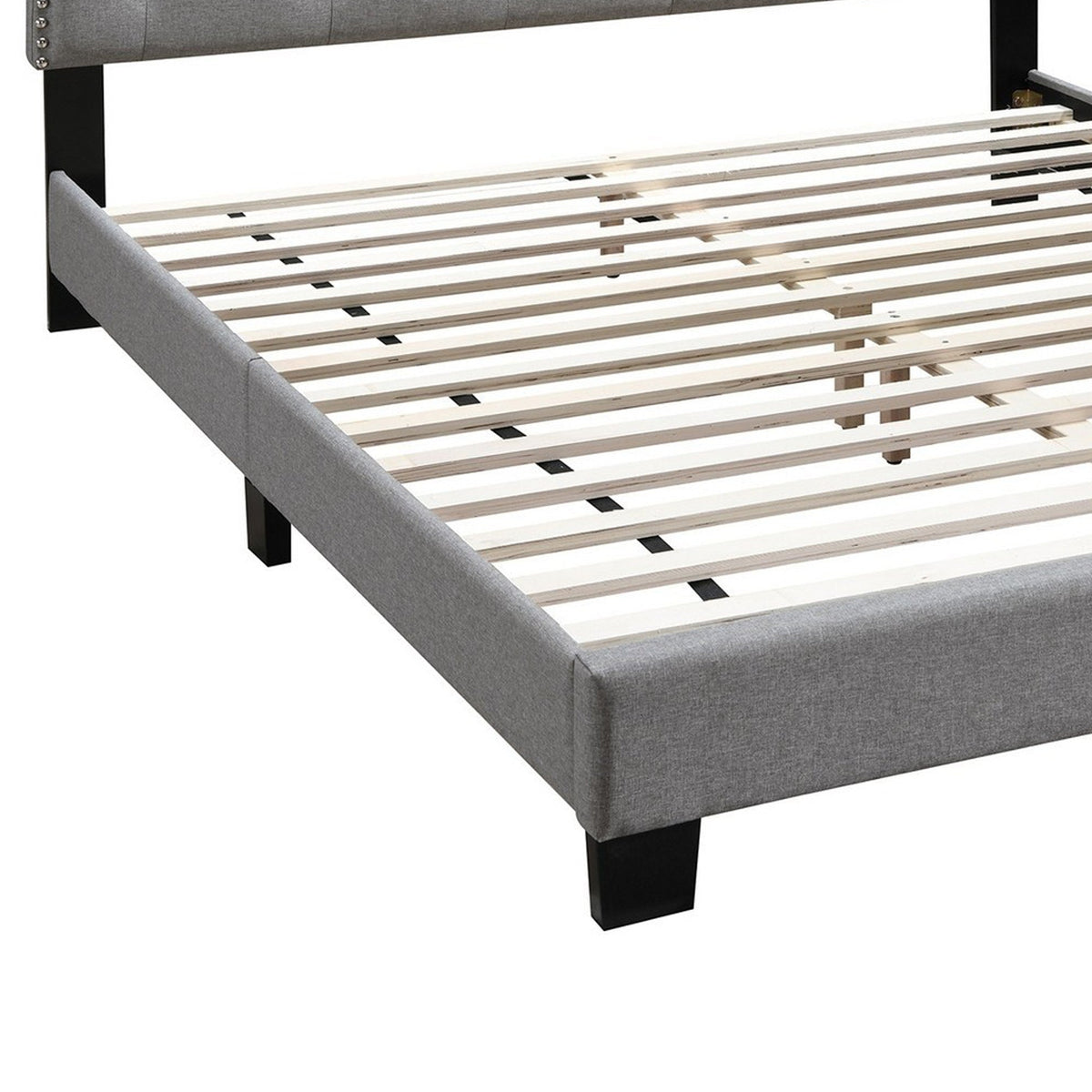 Twin Bed with Button Tufted Scalloped Headboard, Light Gray - BM232031