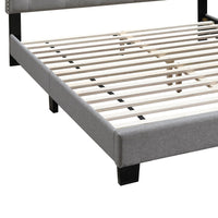 Twin Bed with Button Tufted Scalloped Headboard, Light Gray - BM232031