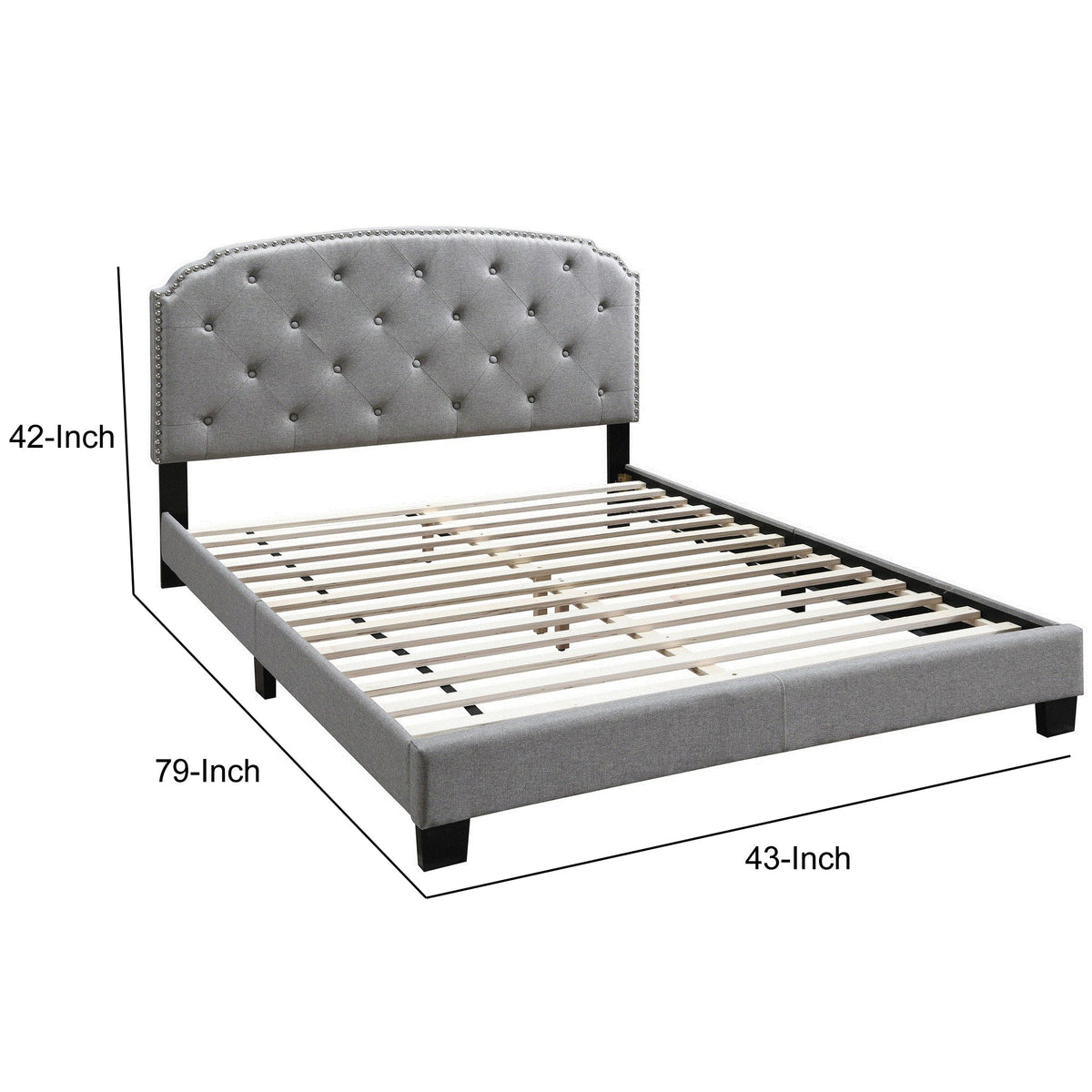 Twin Bed with Button Tufted Scalloped Headboard, Light Gray - BM232031