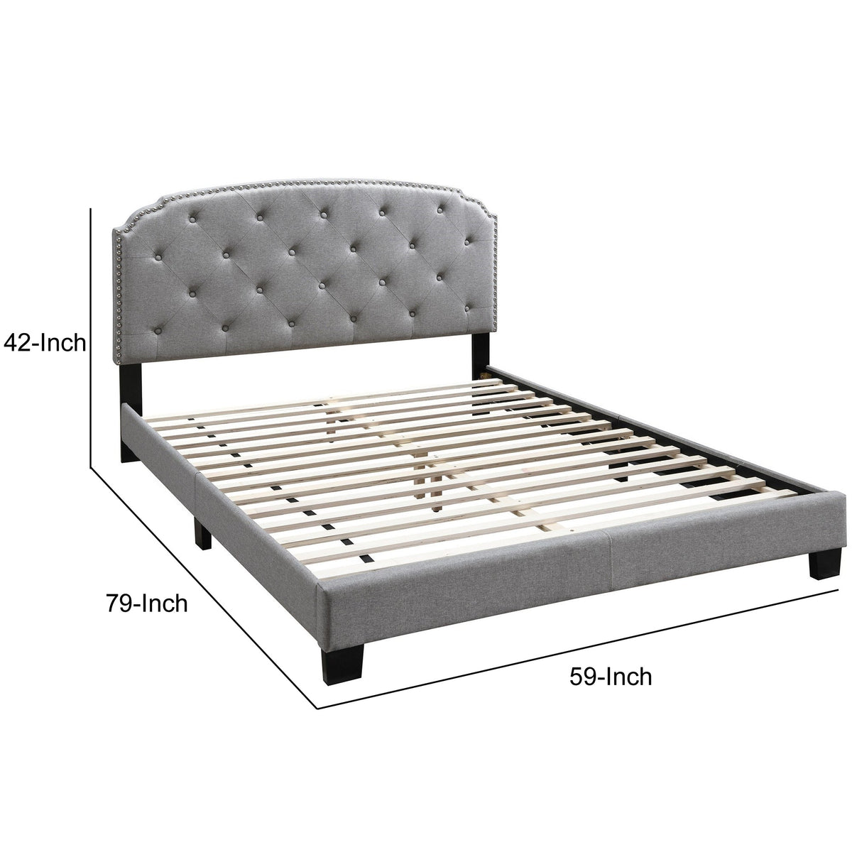 Full Bed with Button Tufted Scalloped Headboard, Light Gray - BM232032
