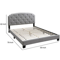 Full Bed with Button Tufted Scalloped Headboard, Light Gray - BM232032