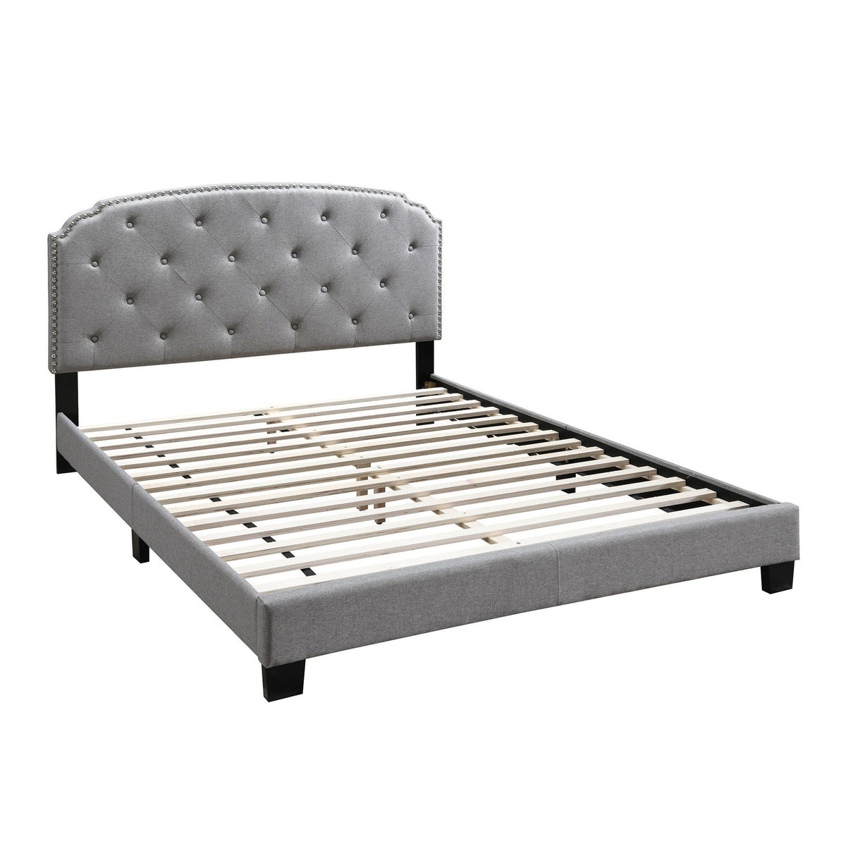 Full Bed with Button Tufted Scalloped Headboard, Light Gray - BM232032