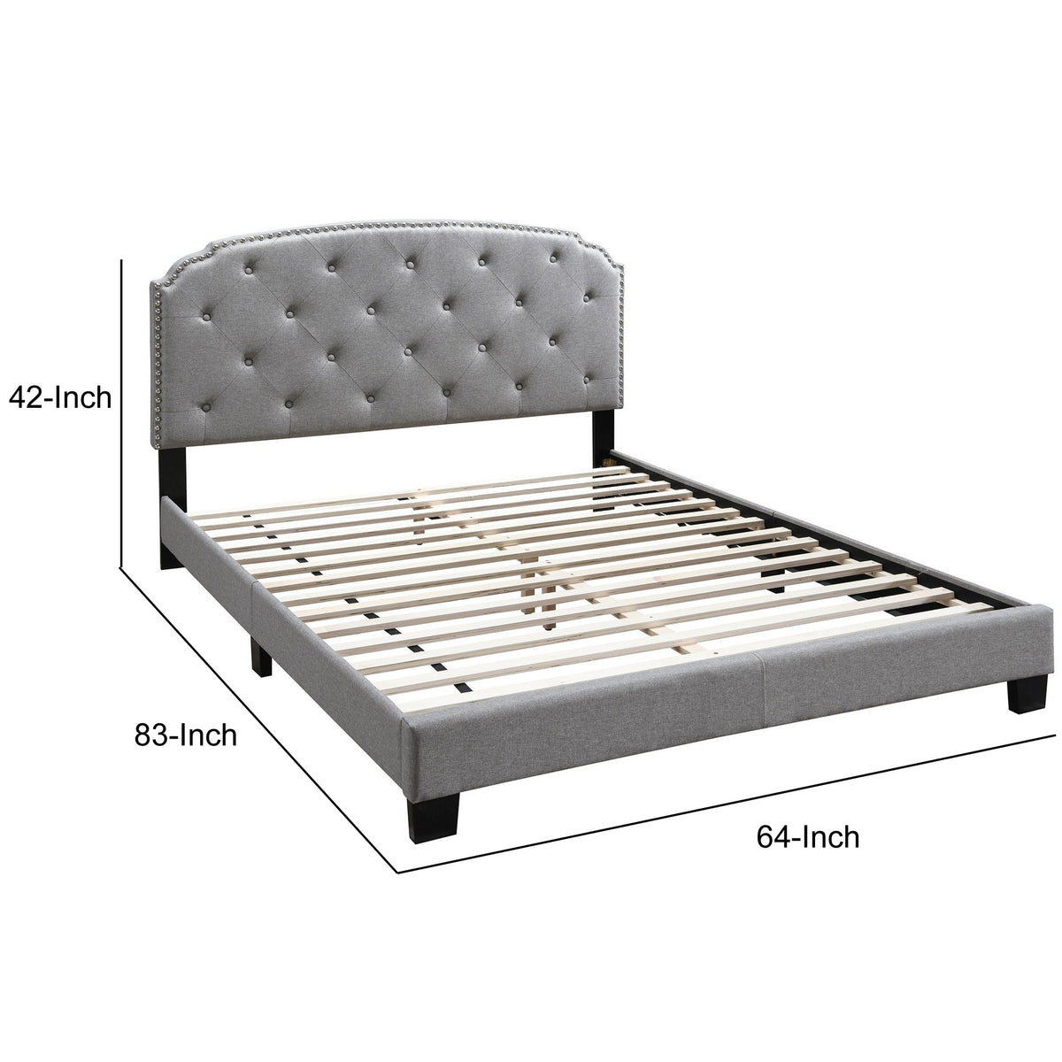 Queen Bed with Button Tufted Scalloped Headboard, Light Gray - BM232033