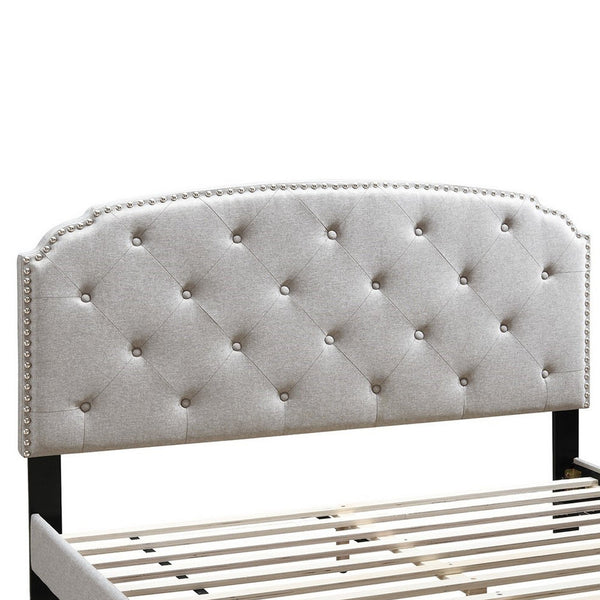 Twin Bed with Button Tufted Scalloped Headboard, Light Brown - BM232034
