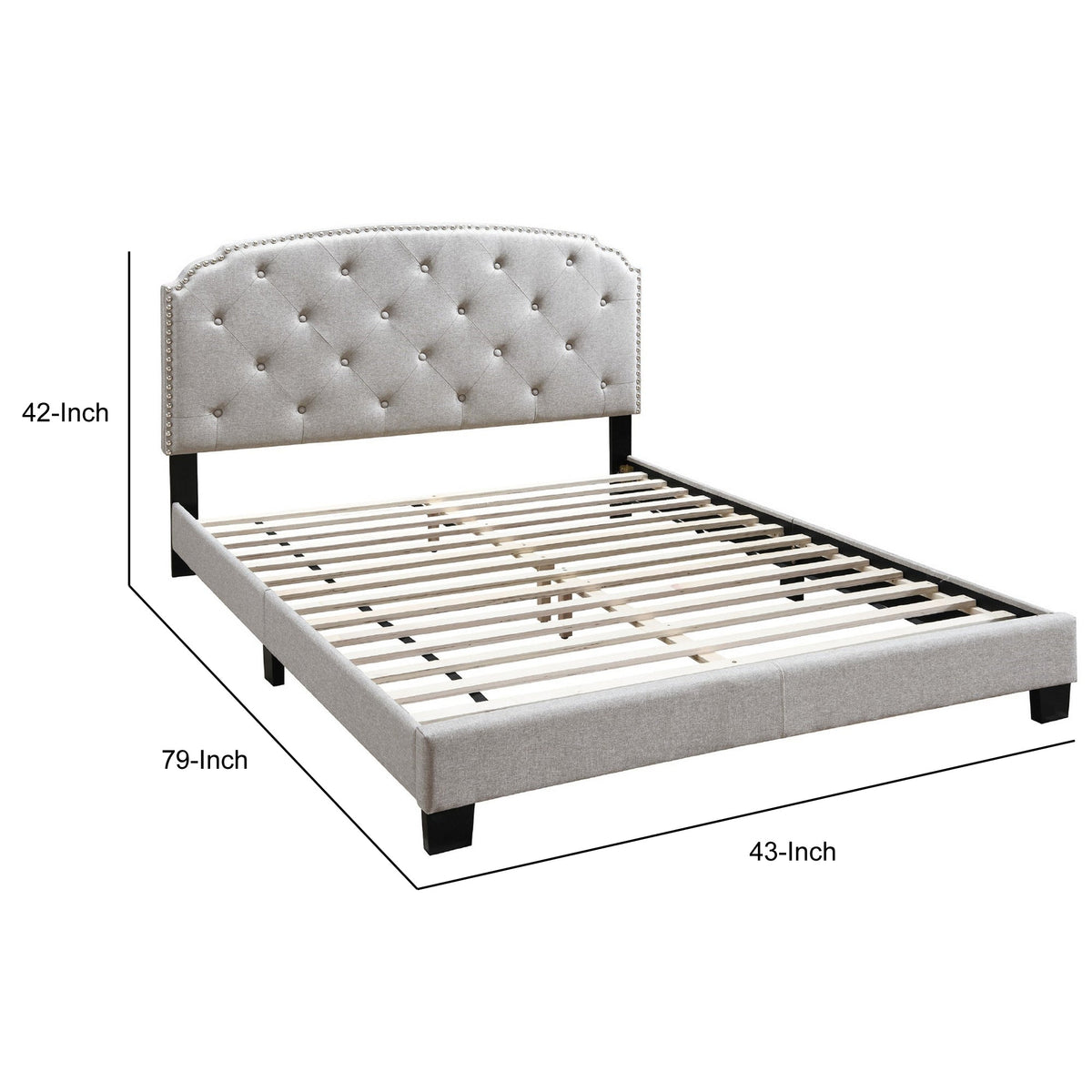 Twin Bed with Button Tufted Scalloped Headboard, Light Brown - BM232034