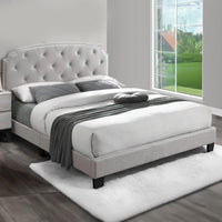 Twin Bed with Button Tufted Scalloped Headboard, Light Brown - BM232034