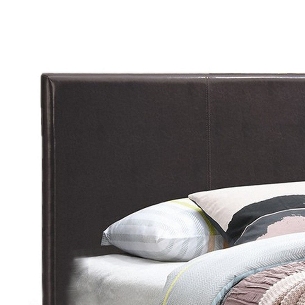 Transitional Style Leatherette Queen Bed with Padded Headboard, Dark Brown - BM232044