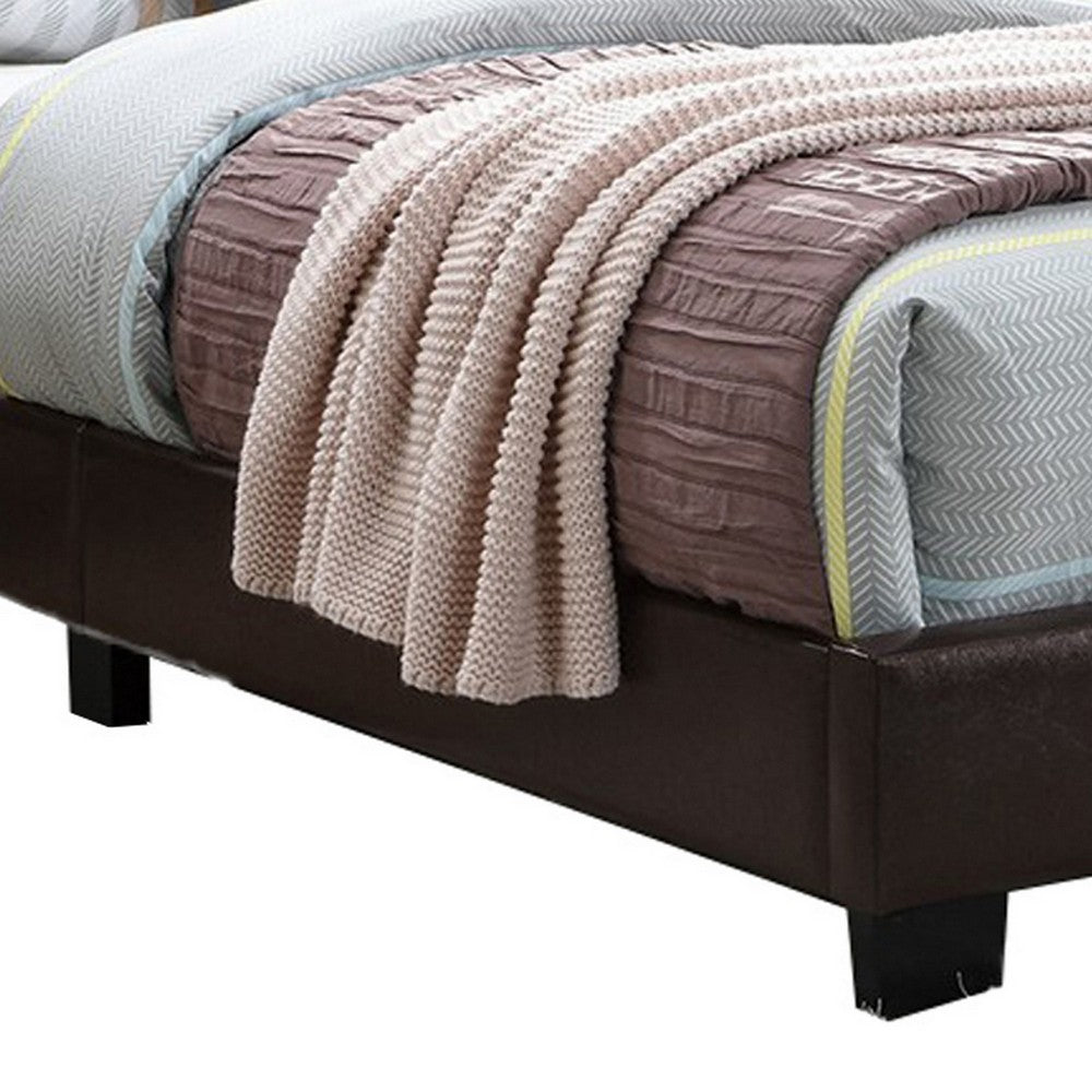 Transitional Style Leatherette Queen Bed with Padded Headboard, Dark Brown - BM232044