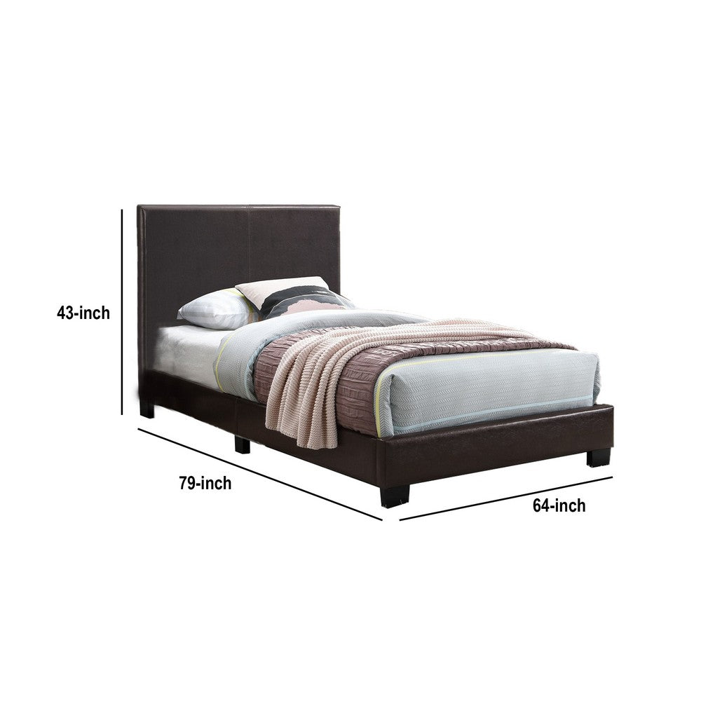 Transitional Style Leatherette Queen Bed with Padded Headboard, Dark Brown - BM232044