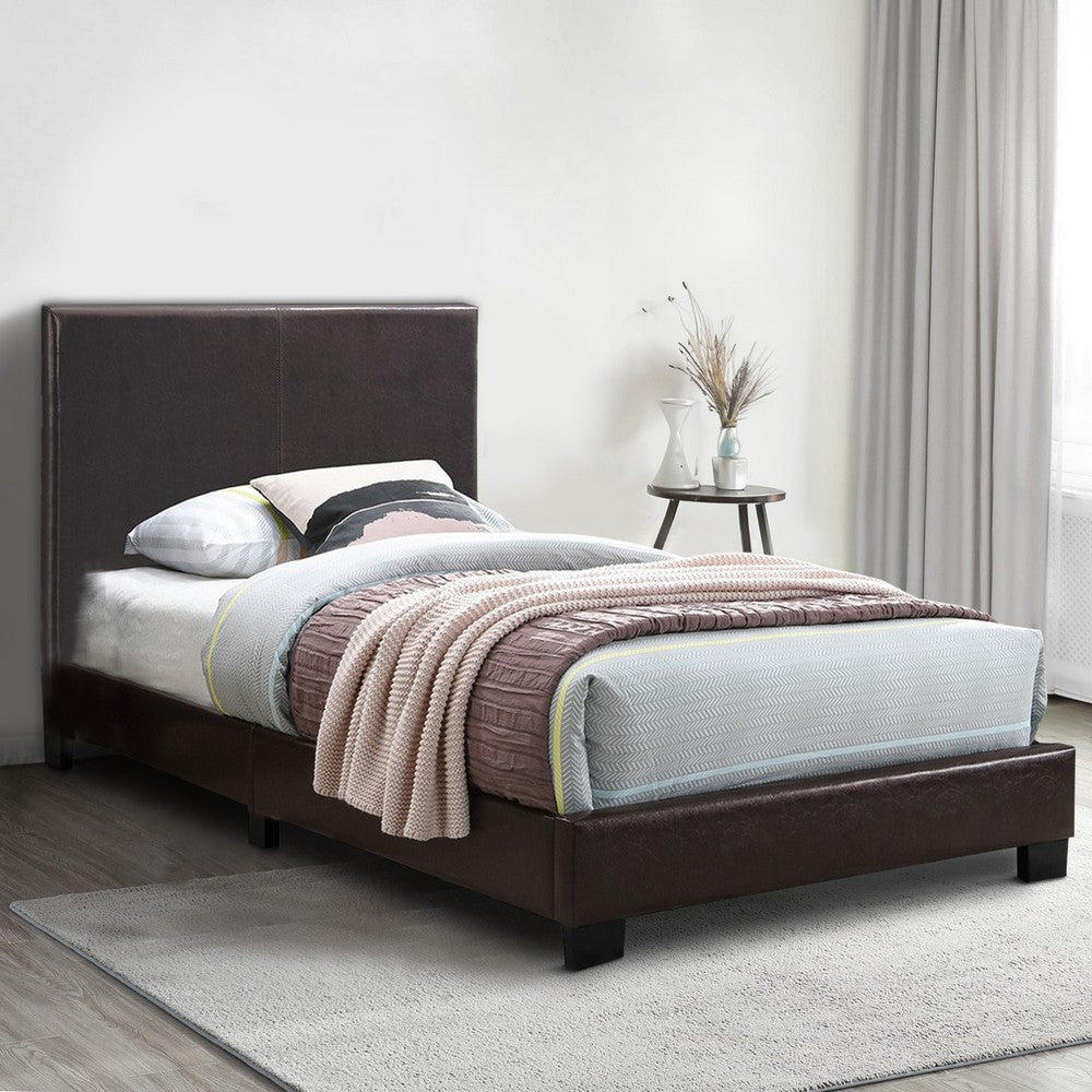 Transitional Style Leatherette Queen Bed with Padded Headboard, Dark Brown - BM232044