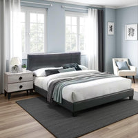 Transitional Style Leatherette Queen Bed with Padded Headboard, Gray - BM232045