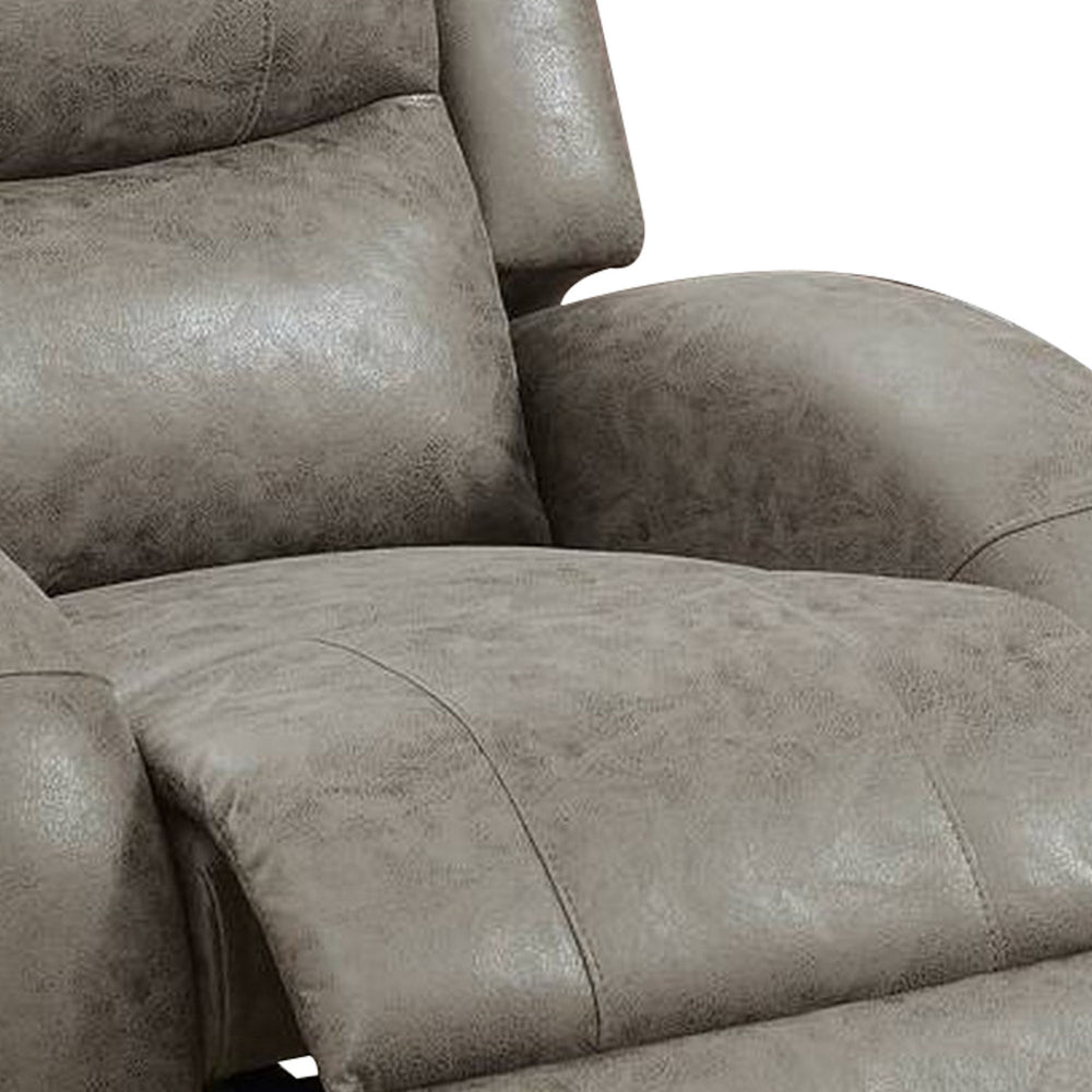 40 Inch Vegan Faux Leather Power Recliner with USB Port, Stone Gray - BM232056