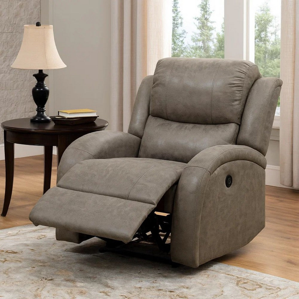 40 Inch Vegan Faux Leather Power Recliner with USB Port, Stone Gray - BM232056