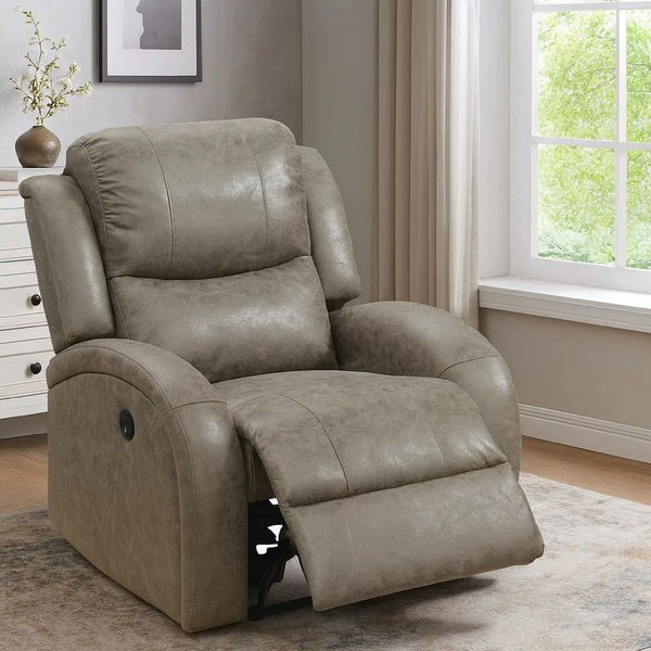 40 Inch Vegan Faux Leather Power Recliner with USB Port, Stone Gray - BM232056