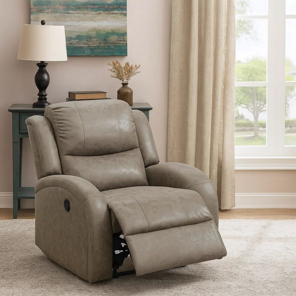 40 Inch Vegan Faux Leather Power Recliner with USB Port, Stone Gray - BM232056