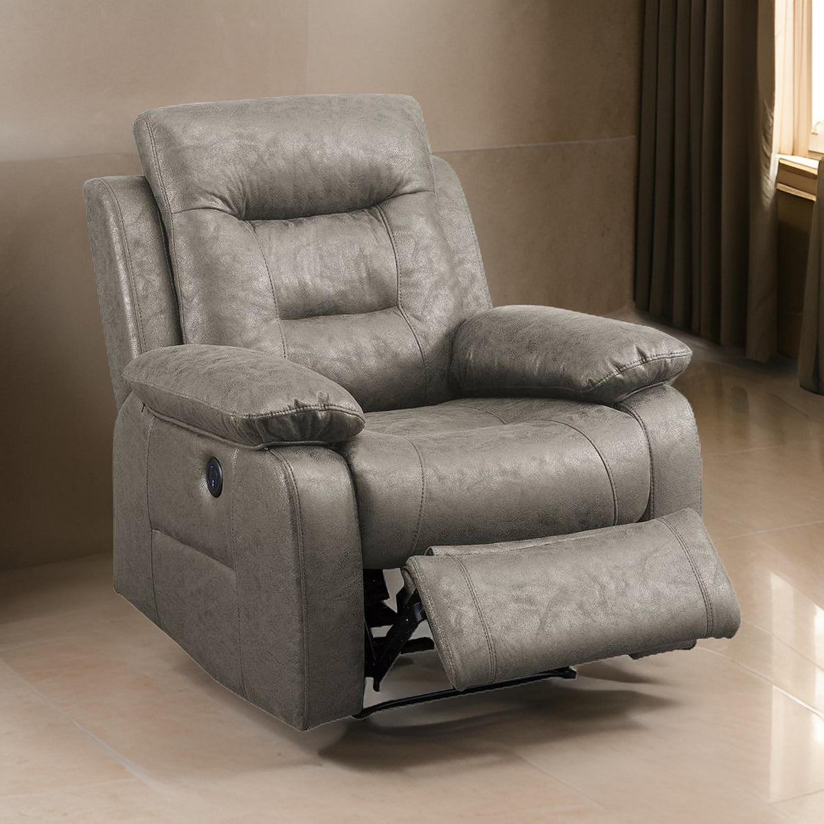 41 Inch Leatherette Power Recliner with USB Port, Gray - BM232058