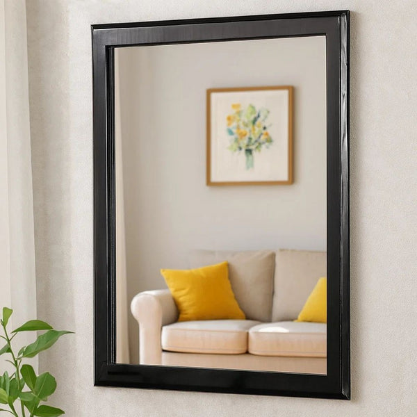 36 Inches Rectangular Wood Encased Mirror, Black - BM232102