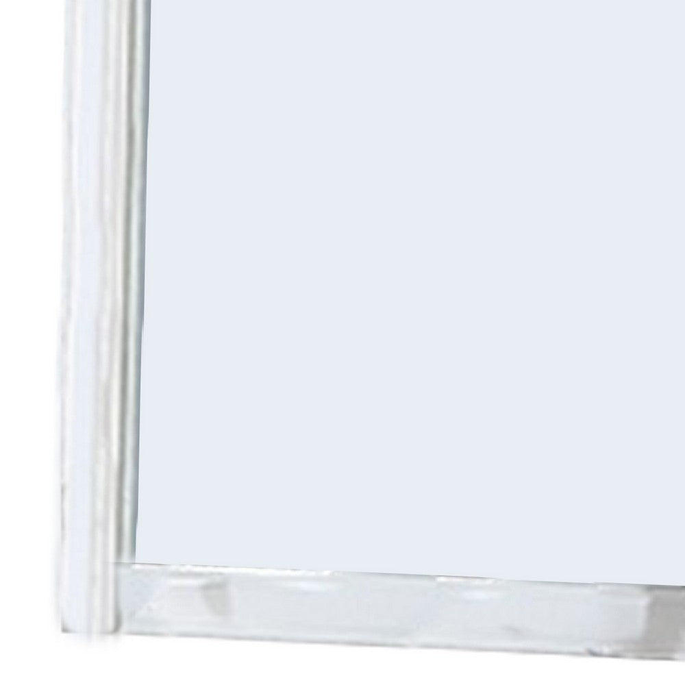 37 Inches Wooden Mirror with Curved Edges, White - BM232117