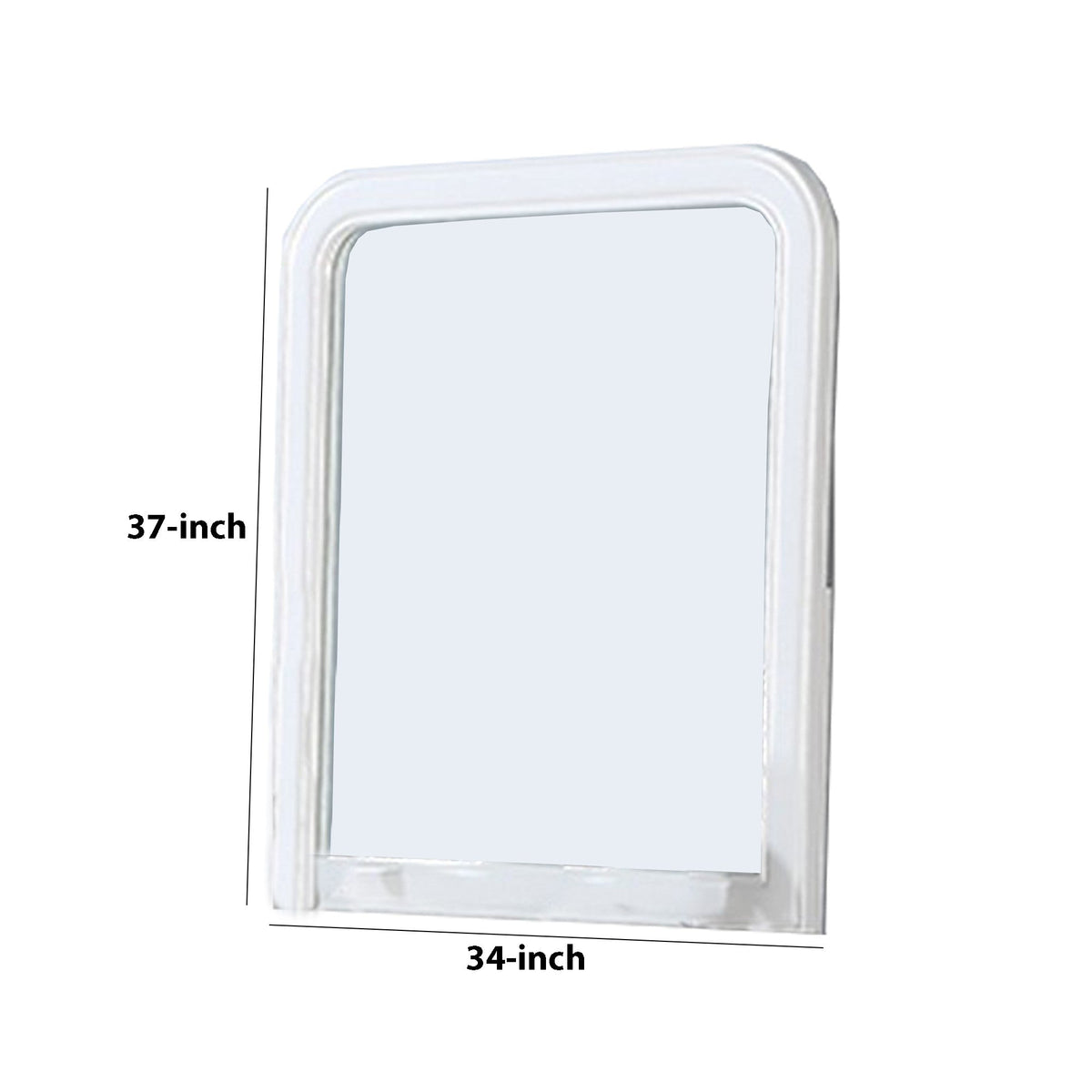 37 Inches Wooden Mirror with Curved Edges, White - BM232117
