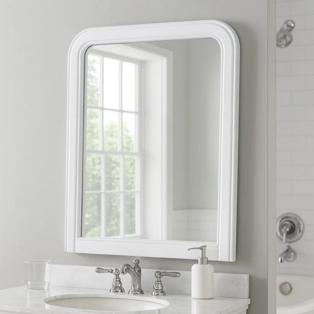 37 Inches Wooden Mirror with Curved Edges, White - BM232117