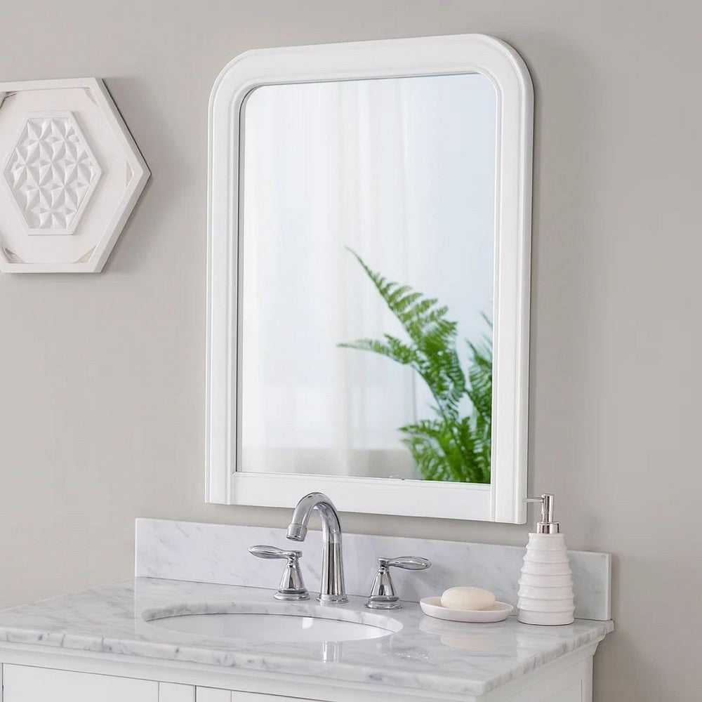 37 Inches Wooden Mirror with Curved Edges, White - BM232117