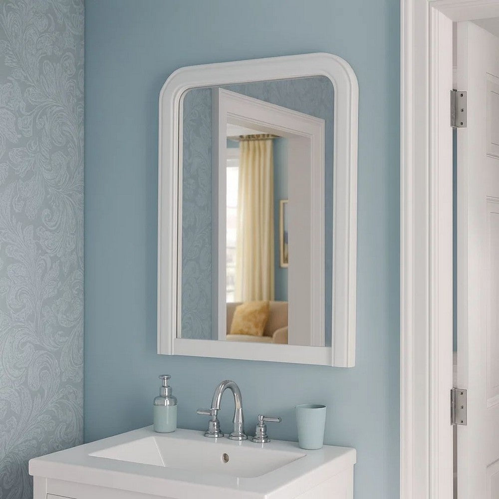 37 Inches Wooden Mirror with Curved Edges, White - BM232117
