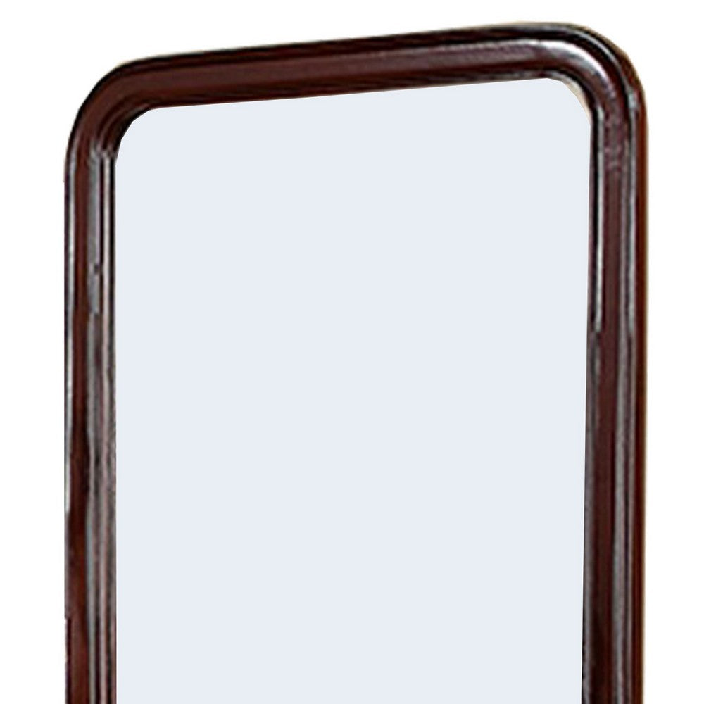 37 Inches Wooden Mirror with Curved Edges, Brown - BM232118
