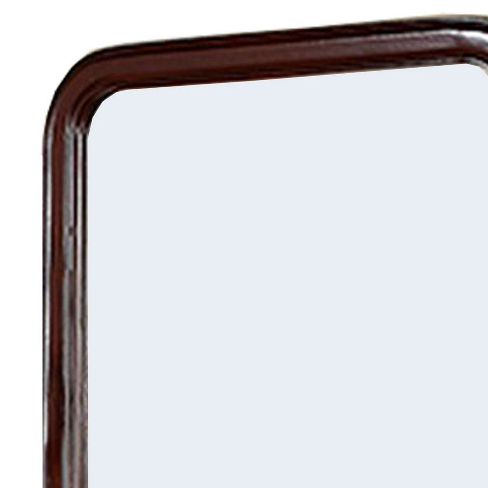 37 Inches Wooden Mirror with Curved Edges, Brown - BM232118