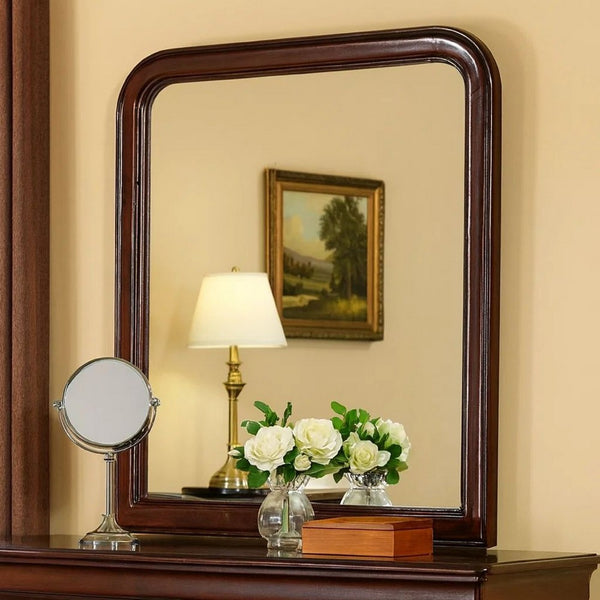 37 Inches Wooden Mirror with Curved Edges, Brown - BM232118