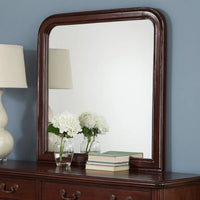37 Inches Wooden Mirror with Curved Edges, Brown - BM232118