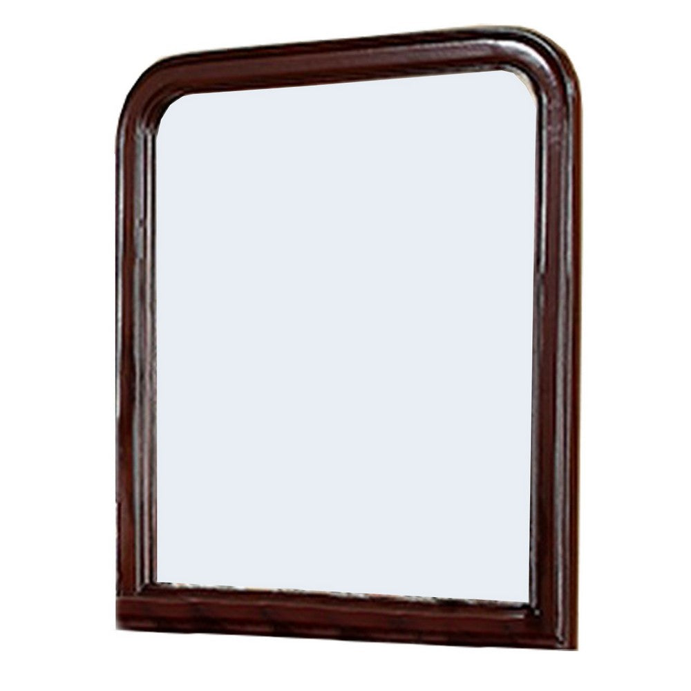 37 Inches Wooden Mirror with Curved Edges, Brown - BM232118