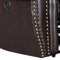 Nailhead Trim Leatherette Power Recliner, Brown - BM232138