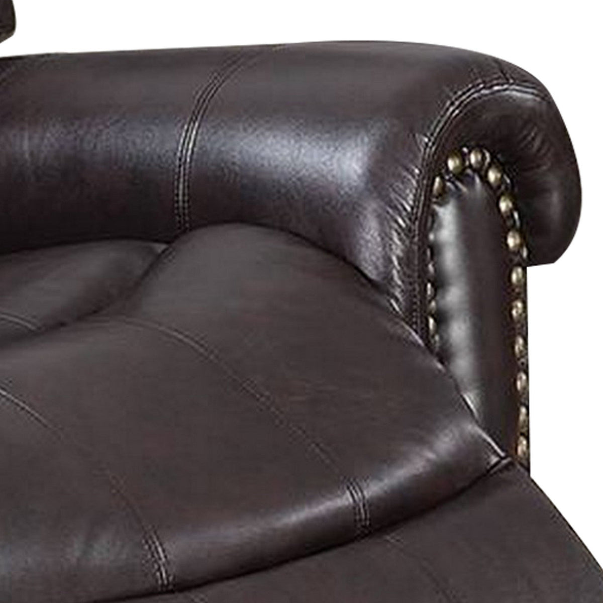 Nailhead Trim Leatherette Power Recliner, Brown - BM232138
