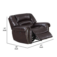 Nailhead Trim Leatherette Power Recliner, Brown - BM232138