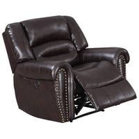 Nailhead Trim Leatherette Power Recliner, Brown - BM232138