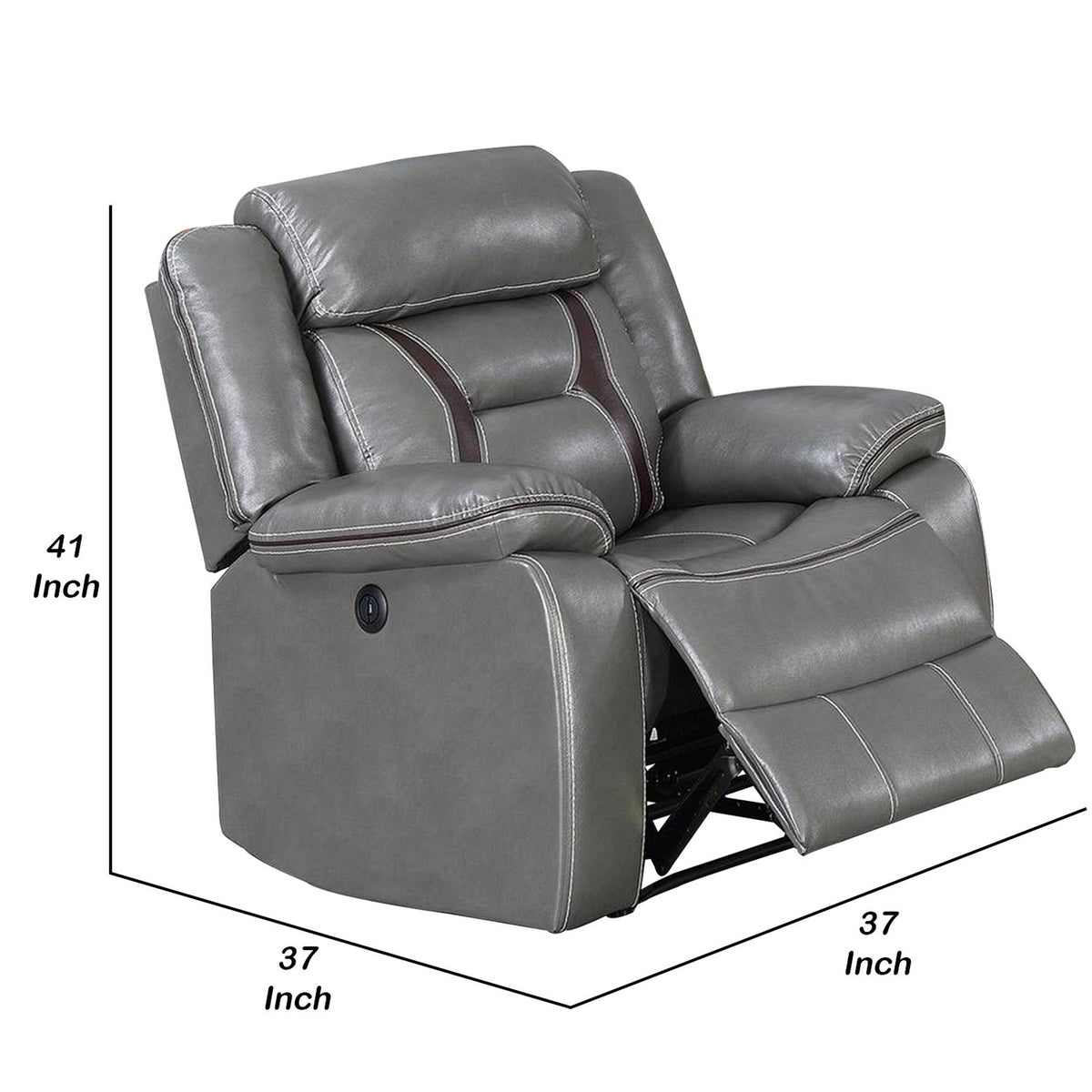 Leatherette Power Glider Recliner with USB Dock, Gray - BM232149