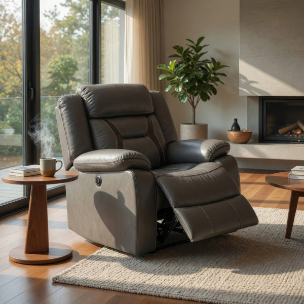Leatherette Power Glider Recliner with USB Dock, Gray - BM232149